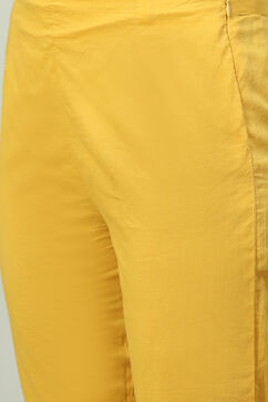 Mustard Art Silk Straight Kurta Slim Pants Suit Set image number 2