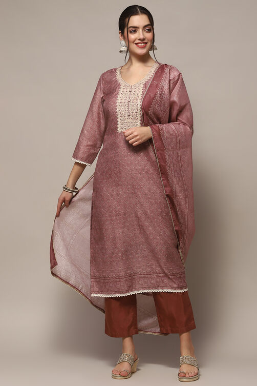 Dusky Pink Chanderi Blend Unstitched Suit set image number 8