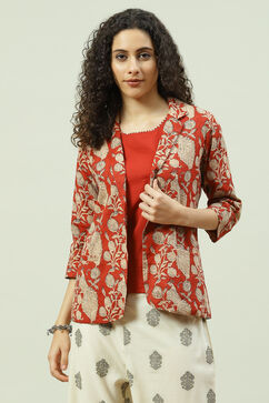 Terracotta Cotton Straight Printed Jacket image number 2