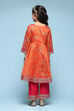 Orange Polyester Front Open Printed Suit Set