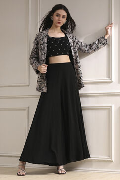 Black Polyester Fitted Embroidered Fusion Set image number 0