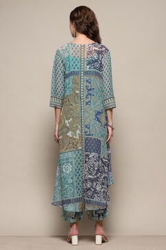 Blue Polyester Blend Asymmetric Suit Set image number 4