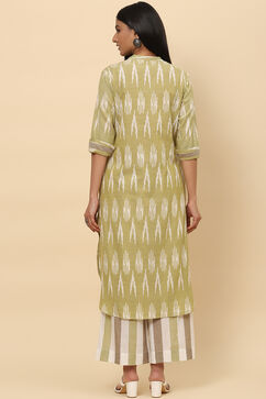 Clay Mint Cotton Straight Fusion Printed Kurta Set image number 4