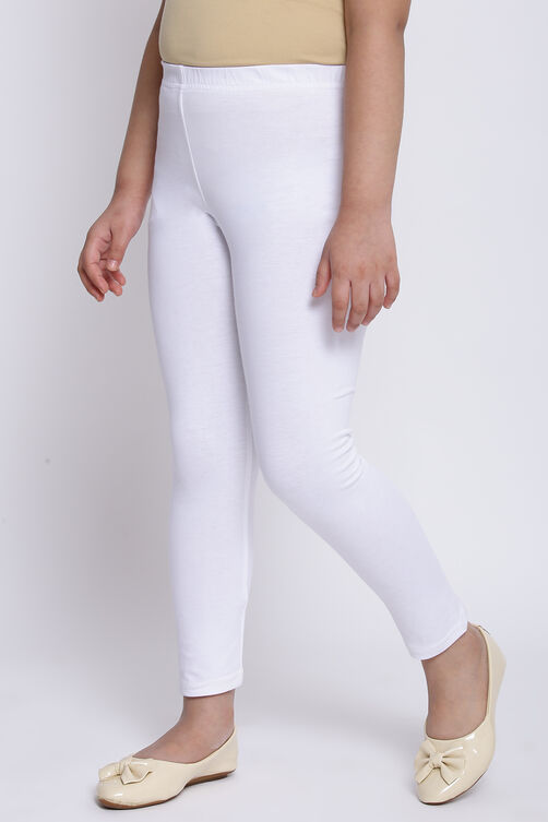 White Cotton Lycra Solid Leggings image number 0