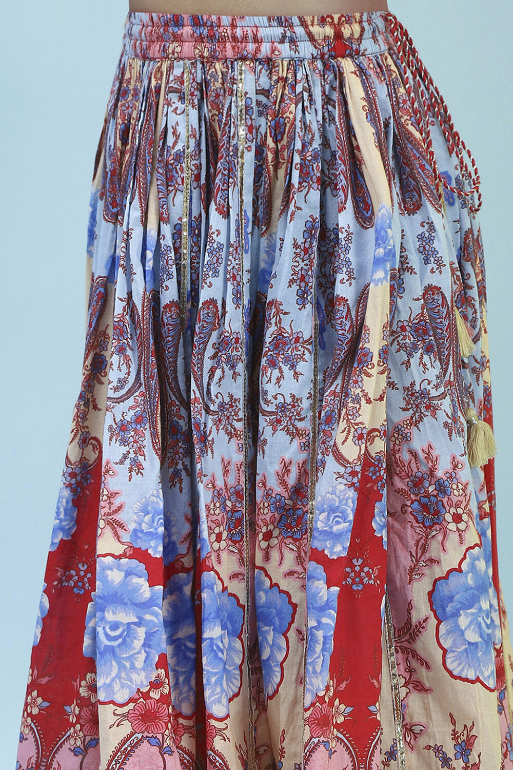 Red Cotton Printed Flared Lehenga Set image number 2