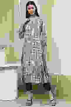 Ivory and Grey Printed Straight Kurta image number 5