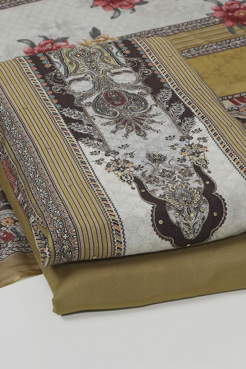 Grey Muslin Unstitched Suit Set image number 5