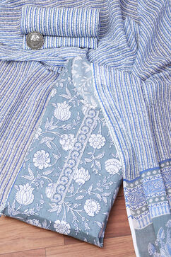 Indigo Cotton Hand Block Print Unstitched Suit Set image number 0