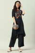 Black Printed Rayon Asymmetric Kurta Palazzo Suit Set image number 6