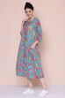 Blue Cotton Flax A-line Printed Kurta Dress image number 2