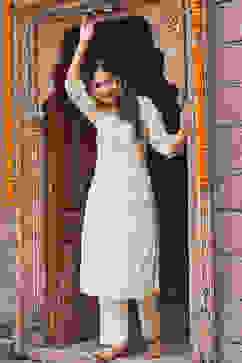 Off White Polyester Straight Printed 2 Piece Set image number 0