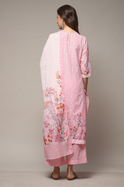 Powder Blue Cotton Straight Kurta Palazzo Suit Set image number 2