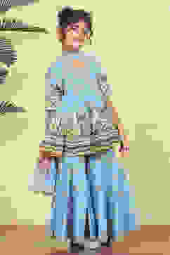 Blue Cotton Printed Straight Sharara Suit Set image number 5