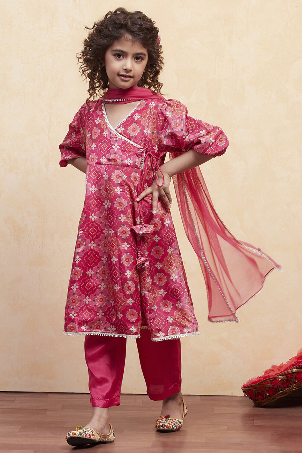 Turquoise Angrakha Printed Flared Suit Set image number 0