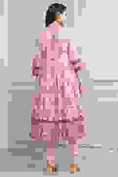 Light Pink Cotton Printed Anarkali Suit Set image number 4