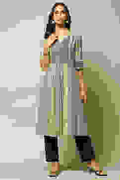 Beige & Black LIVA Straight Printed Kurta image number 0