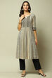 Beige & Black LIVA Straight Printed Kurta image number 0