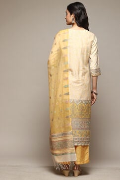 Yellow Cotton Blend Straight Yarndyed Kurta Suit Set image number 4