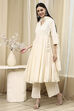 Off White Cotton Anarkali Suit Set image number 3