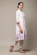 Lavender Cotton Straight Printed Kurta image number 3