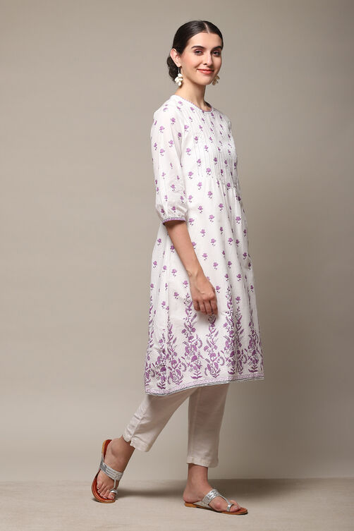 Sky Blue Cotton Straight Kurta image number 3
