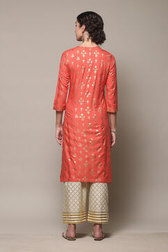 Coral Rayon Straight Kurta Palazzo Suit Set image number 4