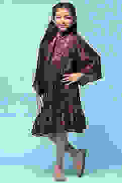 Brown Viscose Satin Tiered Printed Dress image number 2