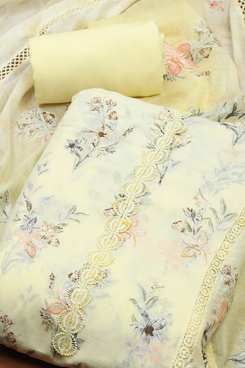 Pink Cotton Floral Printed Unstitched Suit Set image number 1