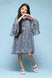 Blue Polyester Gathered Printed Dress image number 0