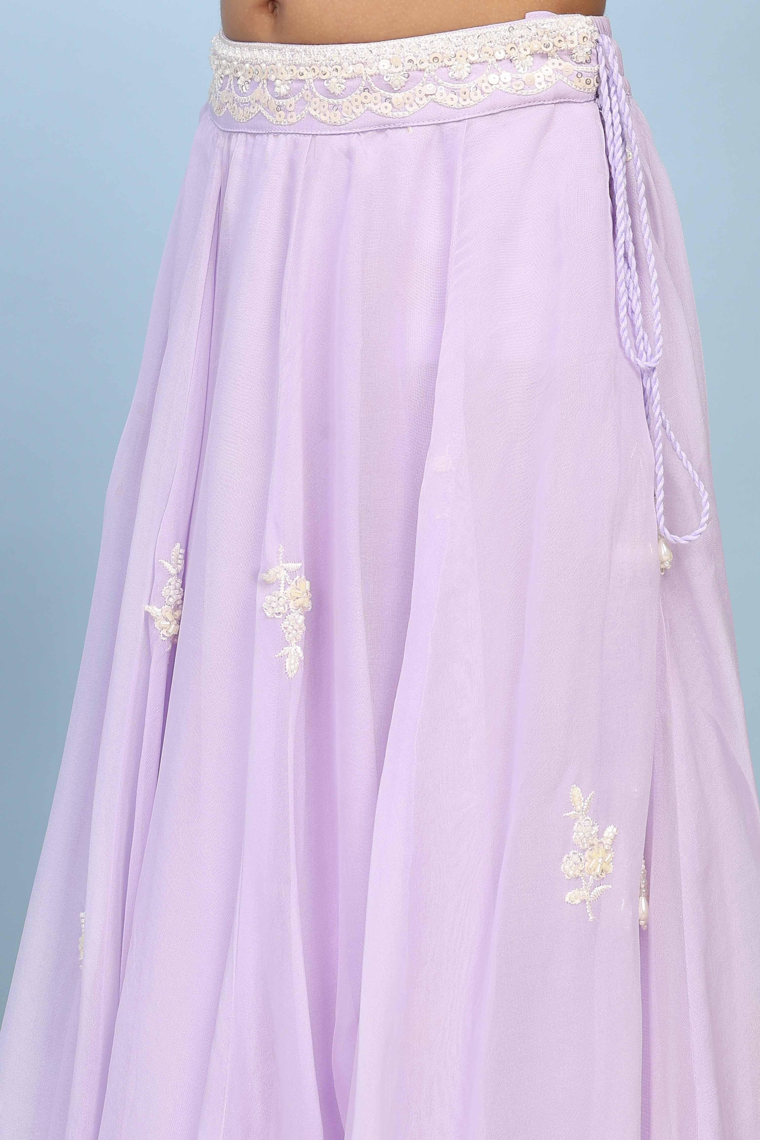Lilac Viscose Rayon Embroidered Flared Lehenga Set image number 2