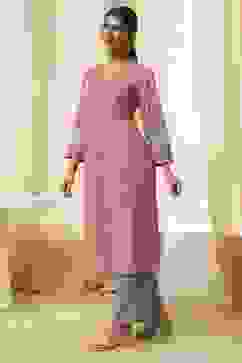 Pink Pure Cotton Printed A-Line Kurta image number 2