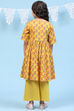 Yellow Cotton Straight Printed Kurta Set image number 4