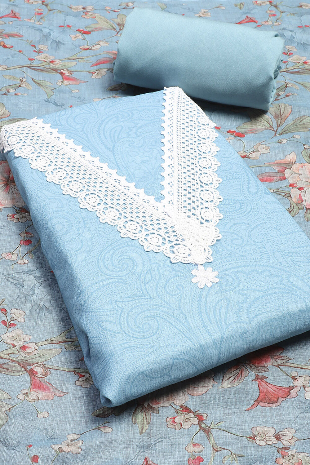 Salmon Pink Linen Digital Print Unstitched Suit Set image number 1