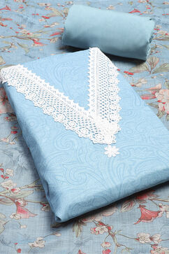Sky Blue Linen Digital Print Unstitched Suit Set image number 1