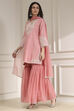 Light Pink Cotton Silk Embroidered Straight Suit Set image number 3