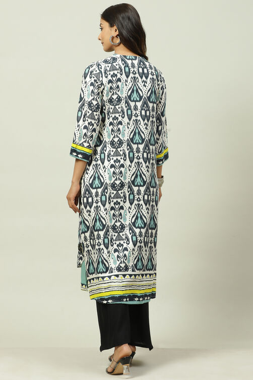 Black And Teal Rayon Printed Kurta with Jacket image number 4