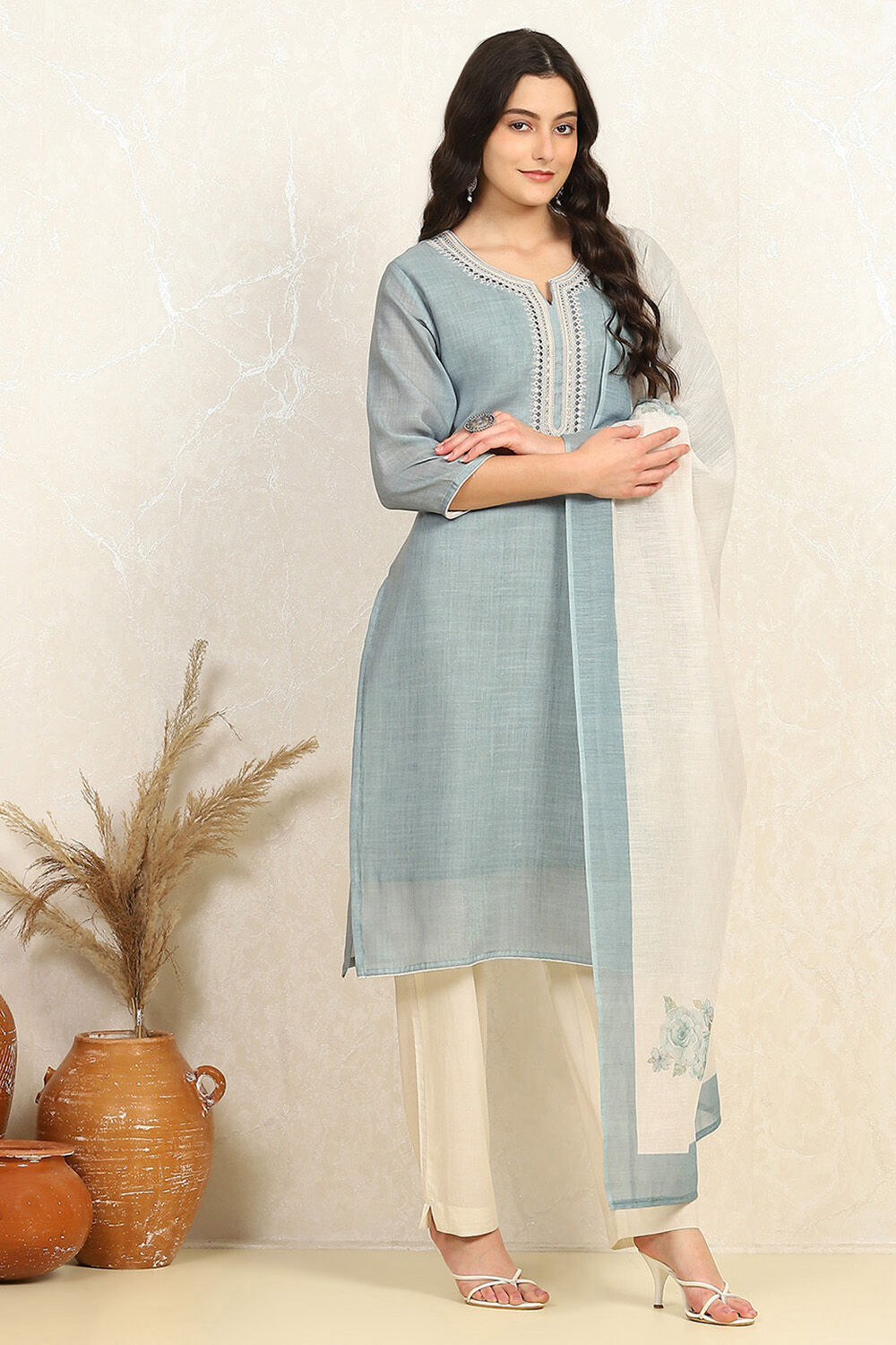 Peach Cotton Unstitched Suit Set image number 6