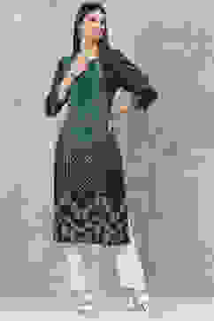 Green LIVA Straight Printed Kurta image number 5