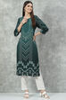 Navy LIVA Straight Printed Kurta image number 5