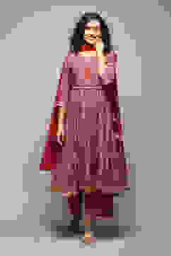 Red Poly Viscose Anarkali Kurta Palazzo Suit Set image number 7