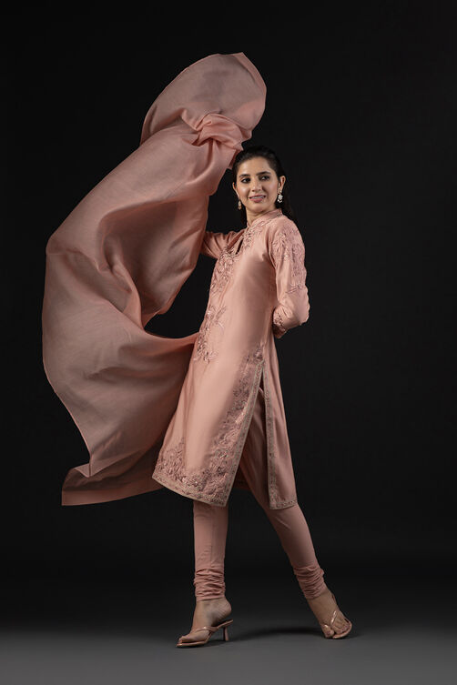 Rohit Bal Light Pink Cotton Silk Anarkali Printed Suit Set image number 0