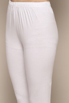 White Cotton Asymmetric Anarkali & Churidar Suit Set image number 2