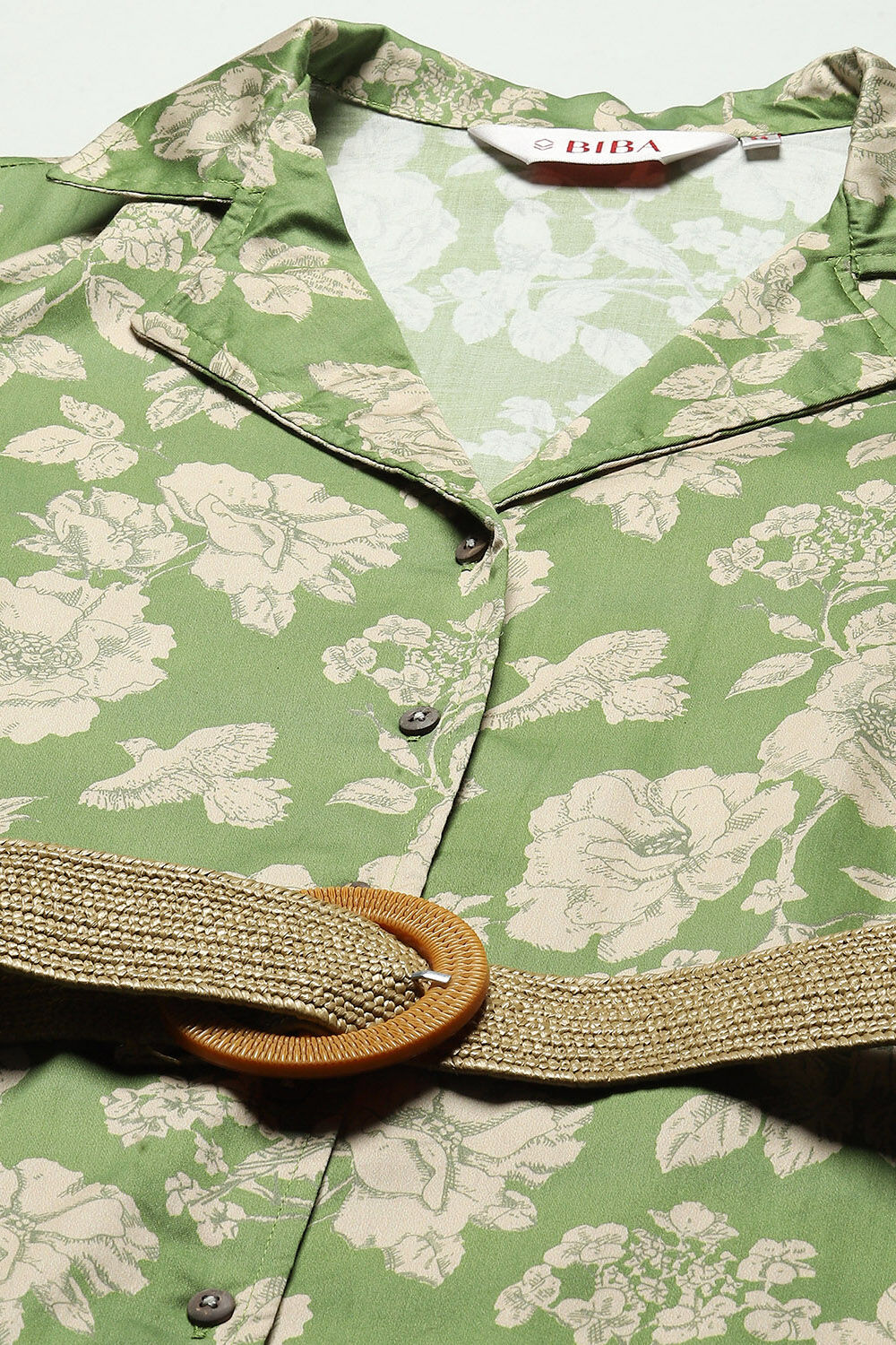 Dark Green Pure Cotton Floral Printed Straight Dress image number 2