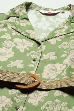 Green Pure Cotton Floral Printed Straight Dress image number 2