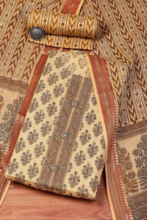Coffee Brown Cotton Hand Embroidered Unstitched Suit Set image number 0