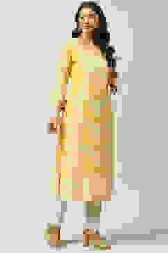 Yellow LIVA Straight Kurta image number 3