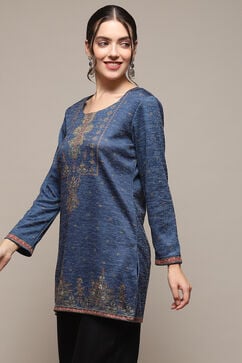Teal Poly Cotton Straight Printed Kurti image number 2