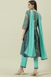 Blue Printed Straight Kurta Regular Pant Suit Set image number 4