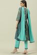 Blue Printed Straight Kurta Regular Pants Suit Set image number 4