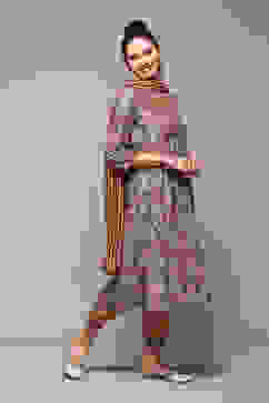 Beige Poly Cotton Layered Kurta Salwar Suit Set image number 6